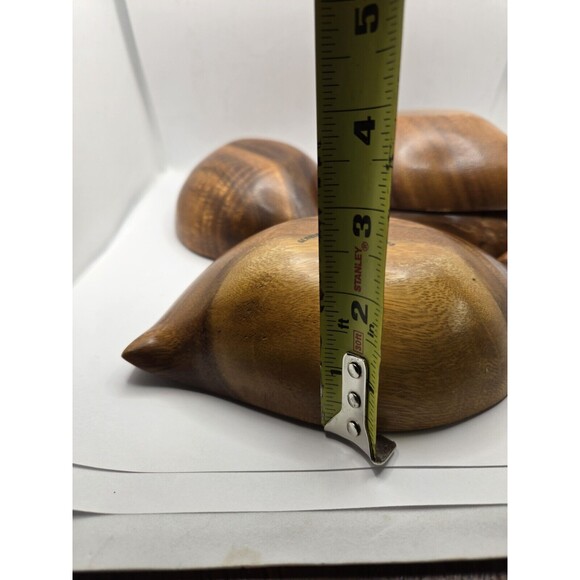 Vintage Monkey Pod Hardwood Hawaii Hand Carved Bowl Leaf 1950s Pair - Picture 10 of 10